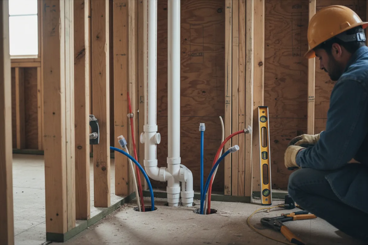 Drain and supply rough-in during Sump Pump Repair in Hamtramck